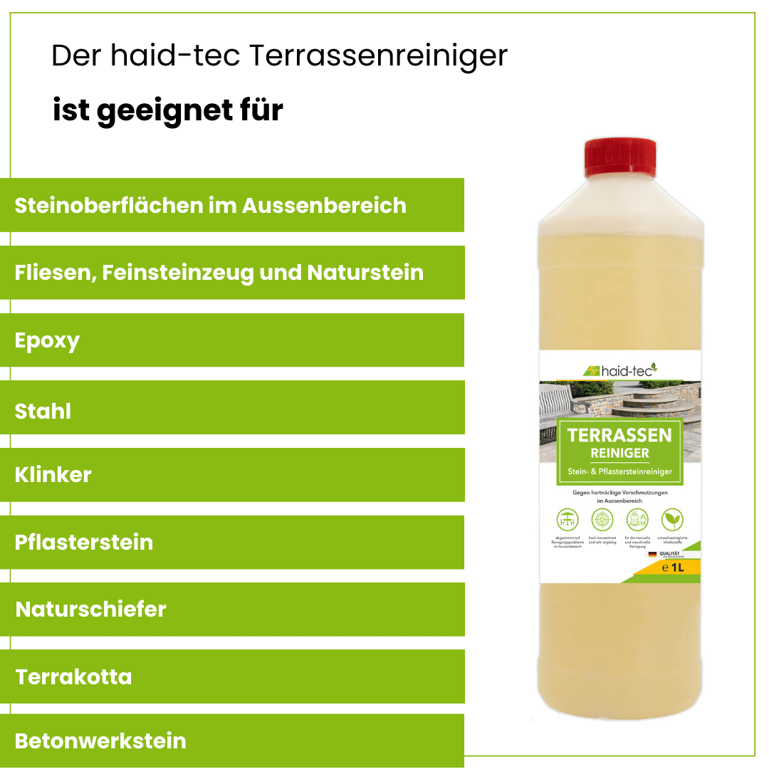 haid-tec Terrassenreiniger 1 L, Stein- und Pflastersteinreiniger - Konzentrat - biologisch abbaubar - made in Germany